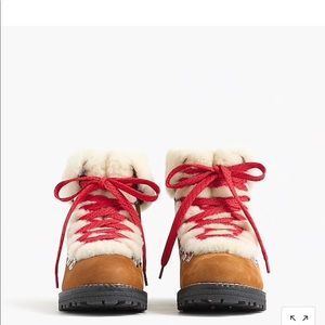 J. Crew Tan and Red Shearling Winter Boots